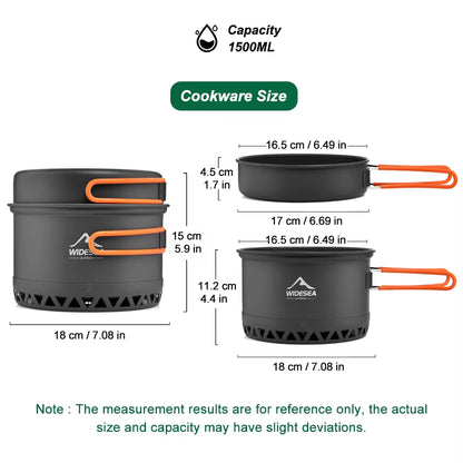 Camping Cookware Pots and Cups Outdoor Cooking Heat Cooker Travel Tableware Bowler Tourist Kitchen Pot Utensil Equipment