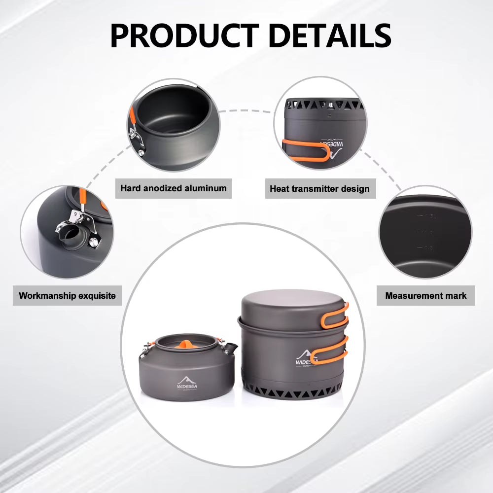 Camping Cookware Pots and Cups Outdoor Cooking Heat Cooker Travel Tableware Bowler Tourist Kitchen Pot Utensil Equipment